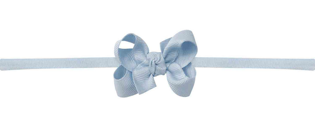 Girls Headband, light blue stretchy band with little light blue grosgrain bow