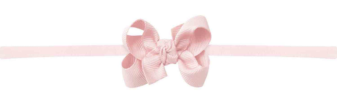 Girls Headband, light pink stretchy band with little light pink grosgrain bow