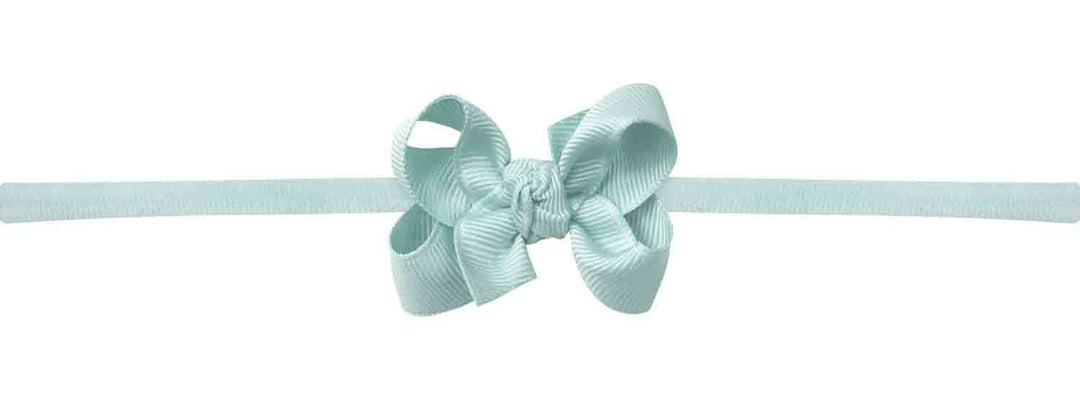 Girls Headband, Ice blue stretchy band with little ice blue grosgrain bow