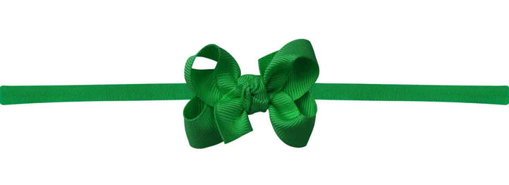 Girls Headband, emerald green stretchy band with little emerald green grosgrain bow
