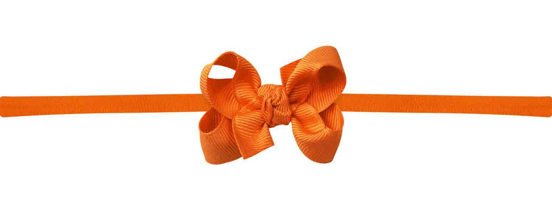 Girls Headband, orange stretchy band with little orange grosgrain bow