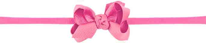Girls Headband, Pink stretchy band with little pink grosgrain bow