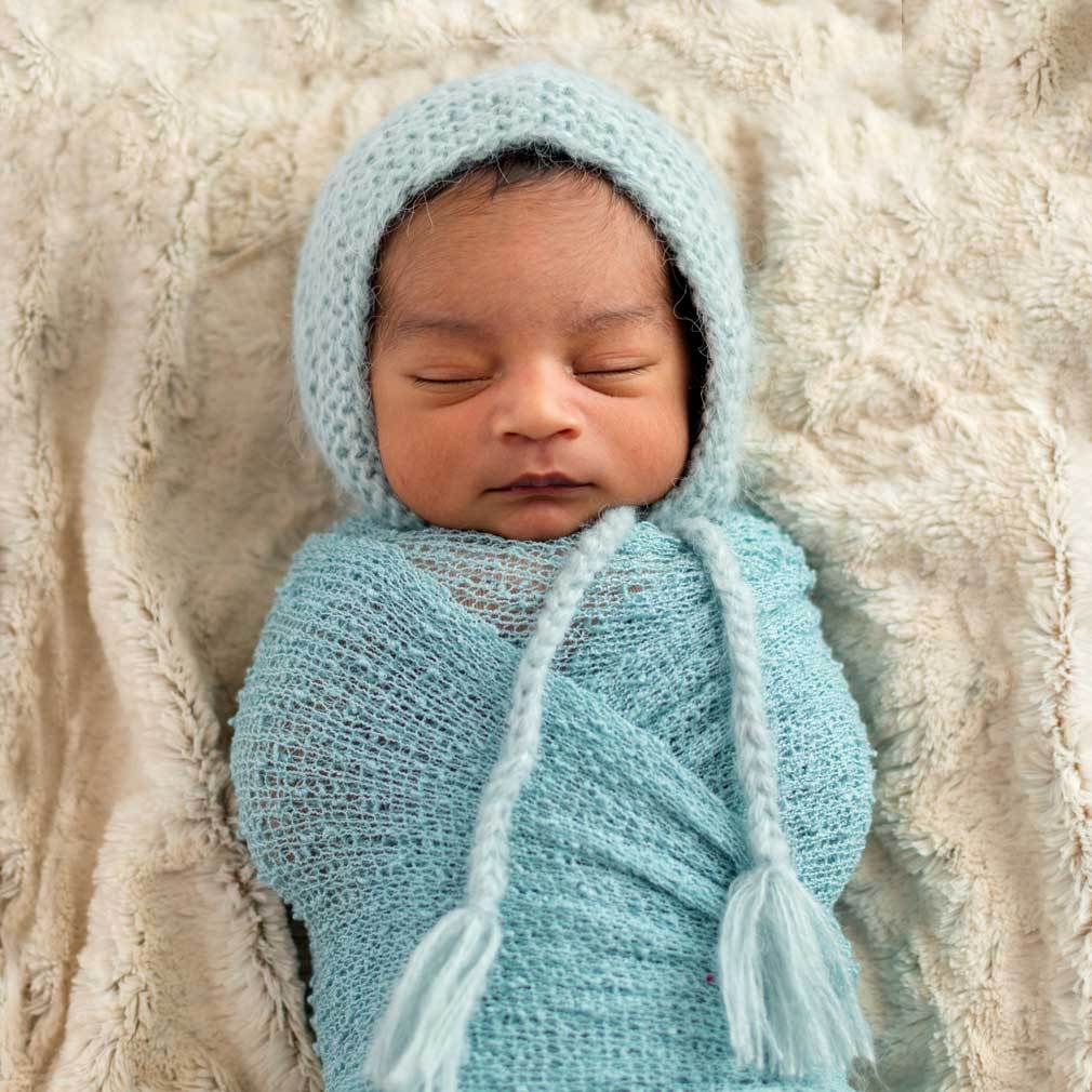 Blue Angora Knit Newborn Bonnet – Preemie Store - Main Image