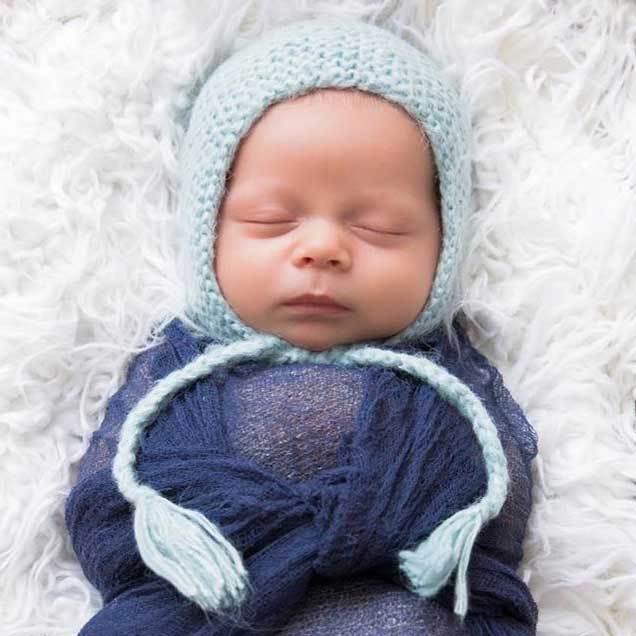 Blue Angora Knit Newborn Bonnet