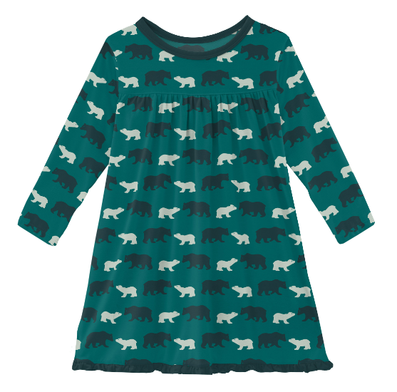Cedar Brown Bear Print Long Sleeve Swing Dress-Outlet