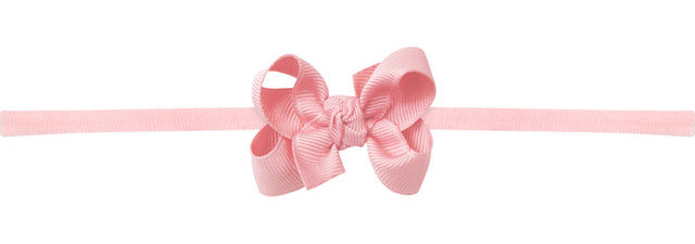 Girls Headband, dusty rose stretchy band with little dusty rose grosgrain bow
