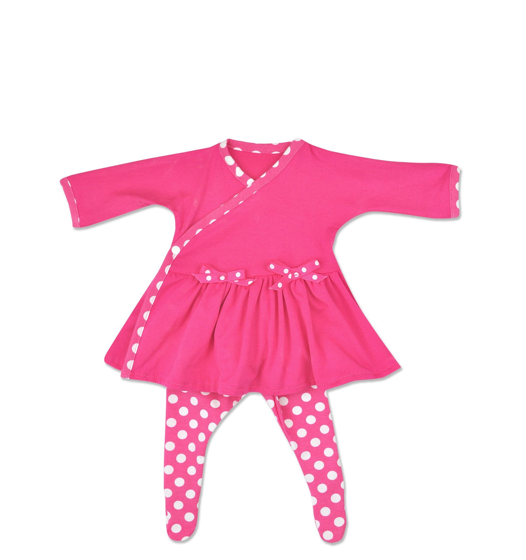Preemie Girls Pink Polka Dot Bamboo Side Snap Dress with Matching  Polka Dot Tights