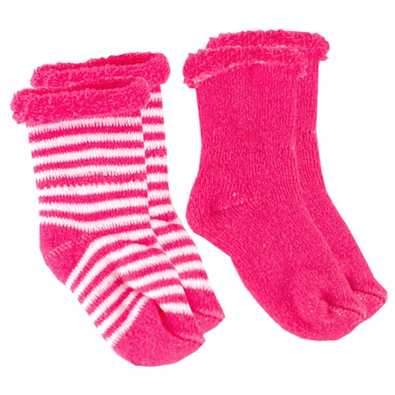 2 pack of fuchsia Preemie socks. One set solid fuchsia , one set fuchsia  and white striped