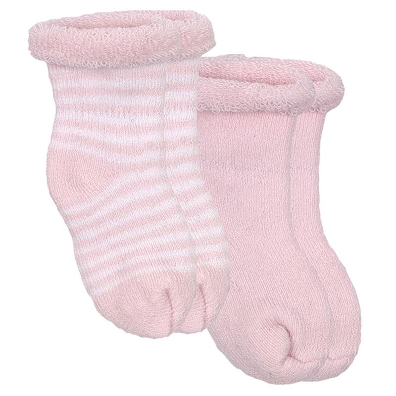 2 pack of pink Preemie girl socks. One set solid pink, one set pink and white striped