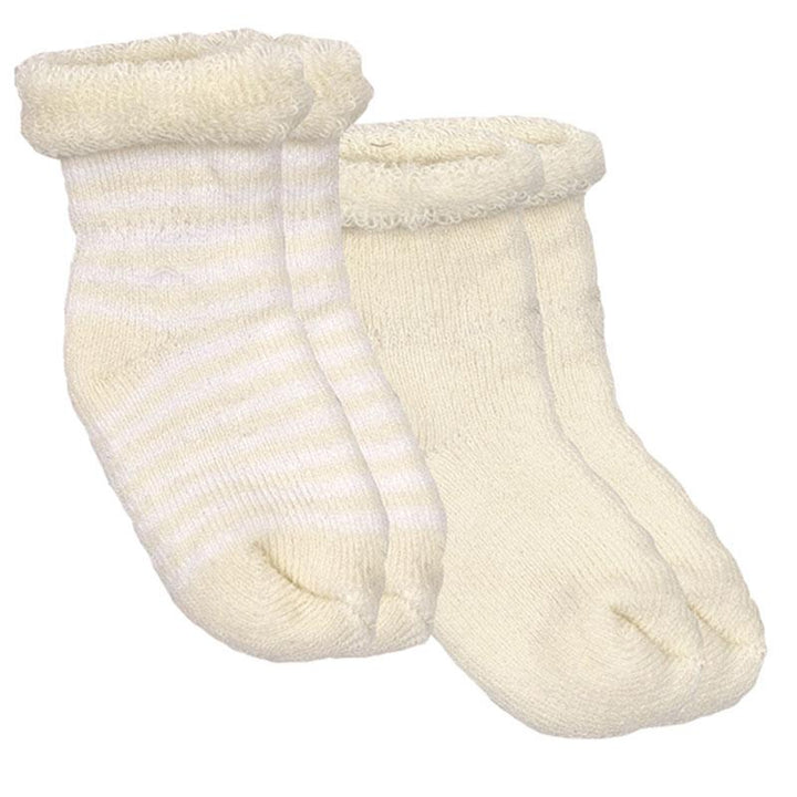 2 pack of yellow Preemie socks. One set solid yellow, one set yellow and white striped