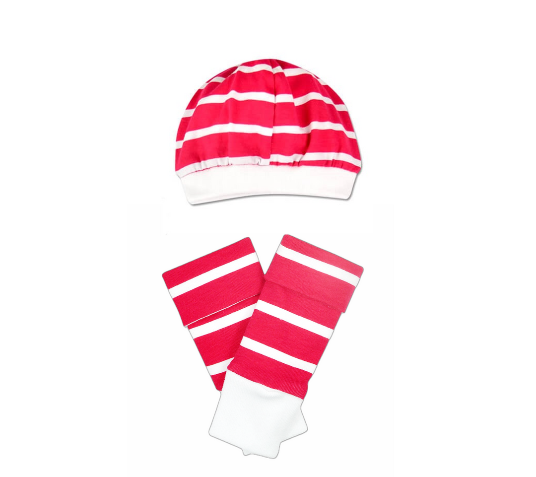 Red Stripe Hat & Leg Warmer set