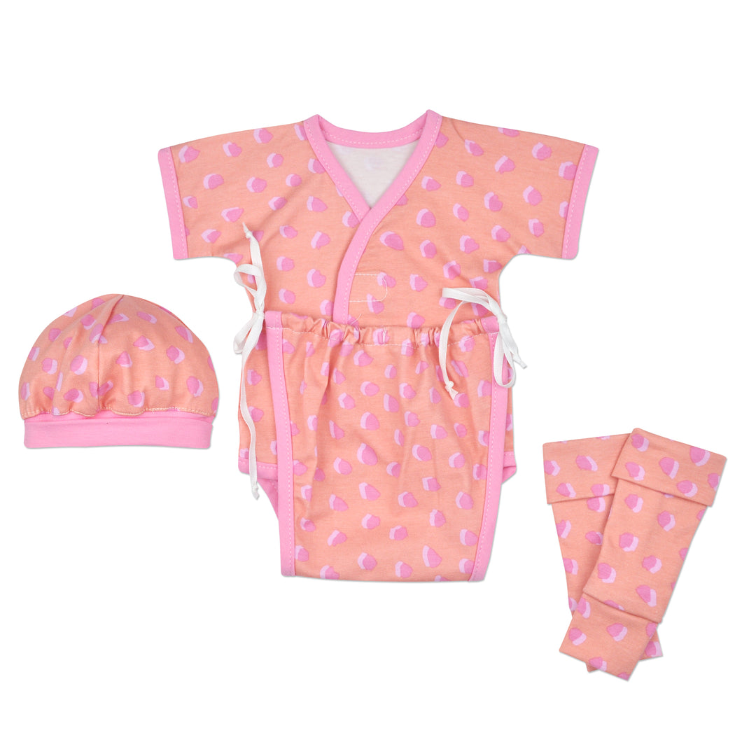 Pink and Coral polka dot preemie girls sweet-tee bodysuit. With matching cap and leg warmers