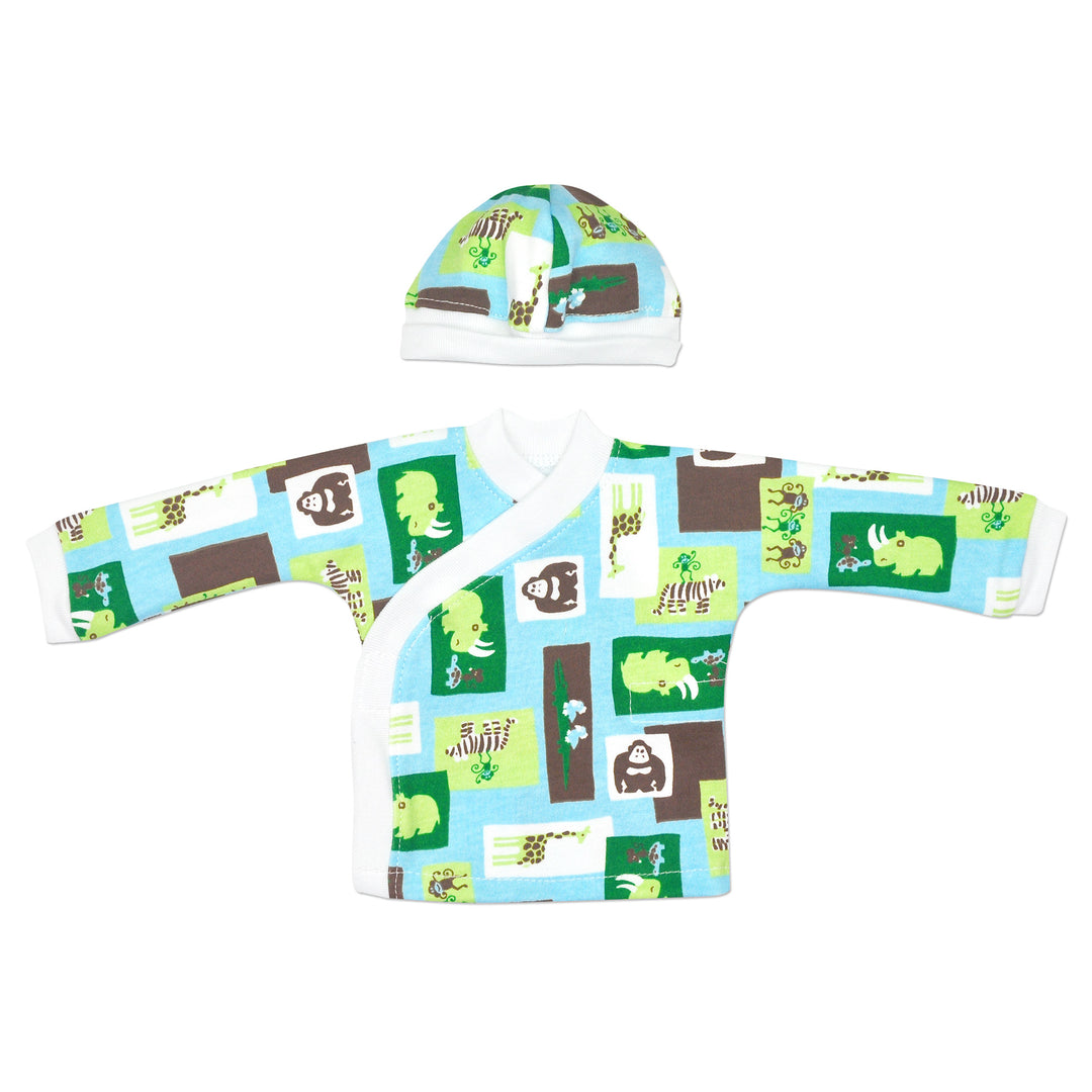 Rainforest Preemie NICU friendly long sleeve shirt with matching cap