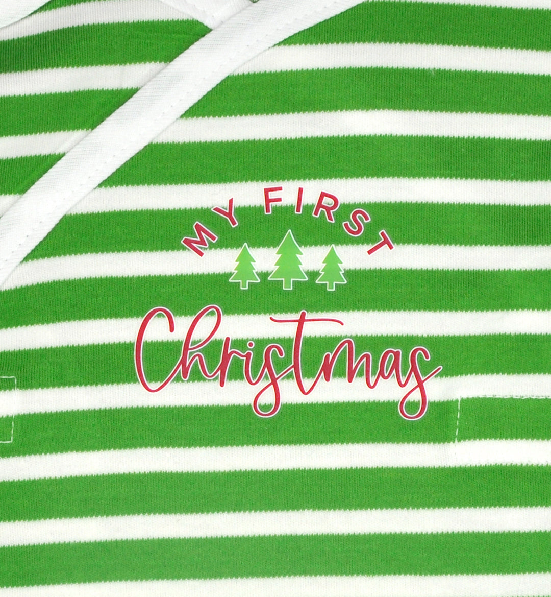 "My First Christmas" Green and White Stripe Long Sleeve NIC-IV Shirt