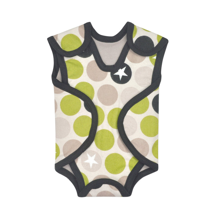 Preemie Boy’s NICU Friendly Nic-Suit. Soft cotton flannel, with easy Velcro closures. Made from two separate pieces to provide the best access for NICU needs. Gray, Green, and Black Dots on one side, and solid tan on the other reversible for two different looks. 