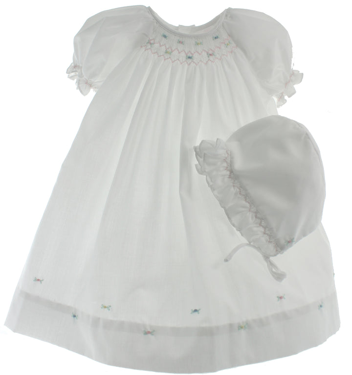 Colored Flowers Smocked Day Dress & Bonnet