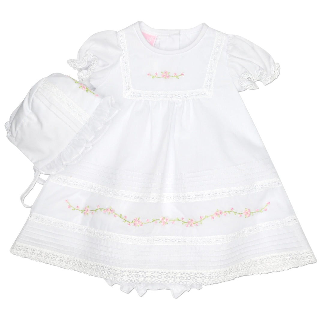 White Pink Floral Heirloom Dress &amp; Pantie Set