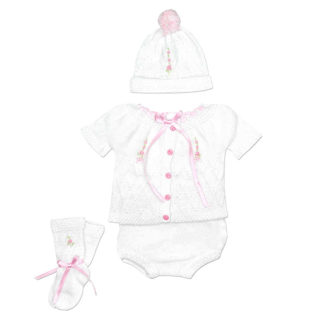 Preemie Girls White 4pc Knit Set