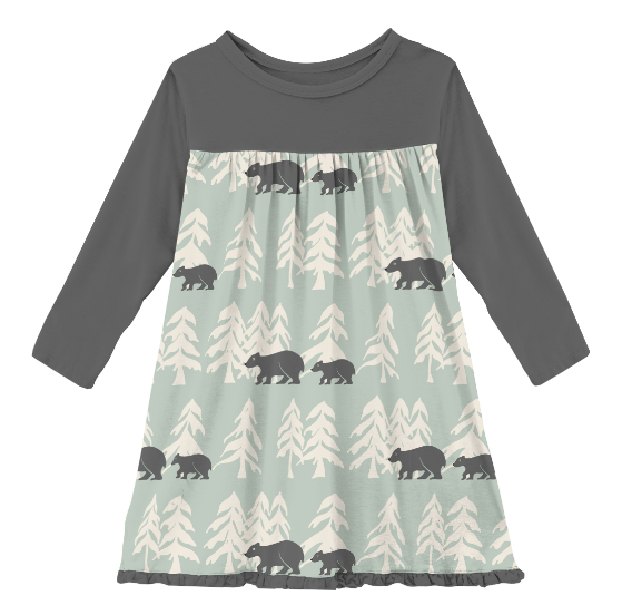 Aloe Bears and Trees Print Long Sleeve Swing Dress-Outlet