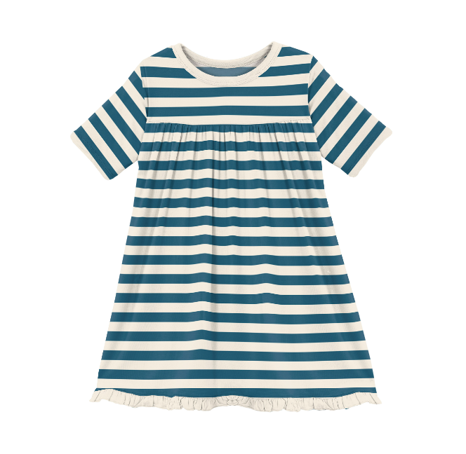 Nautical Stripe Print Short Sleeve Swing Dress