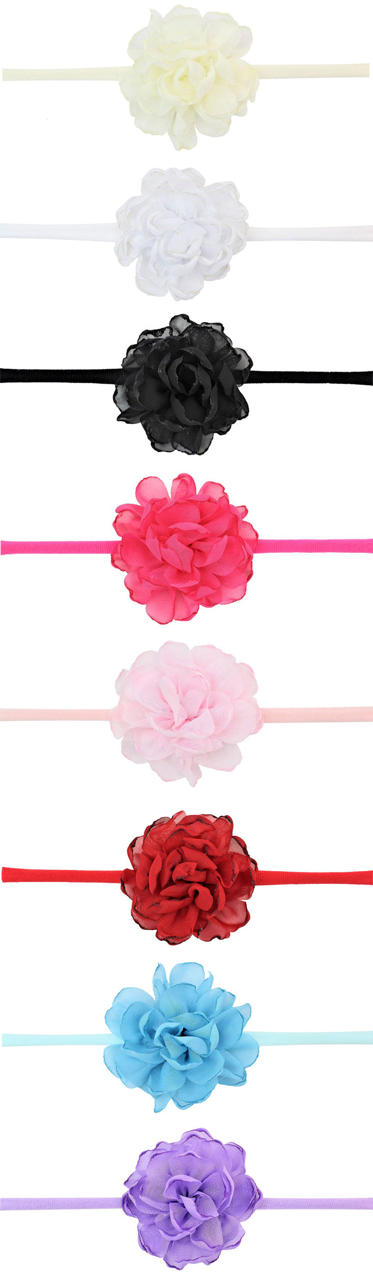  Soft stretchy band with matching tulle flower headband in a variety of colors