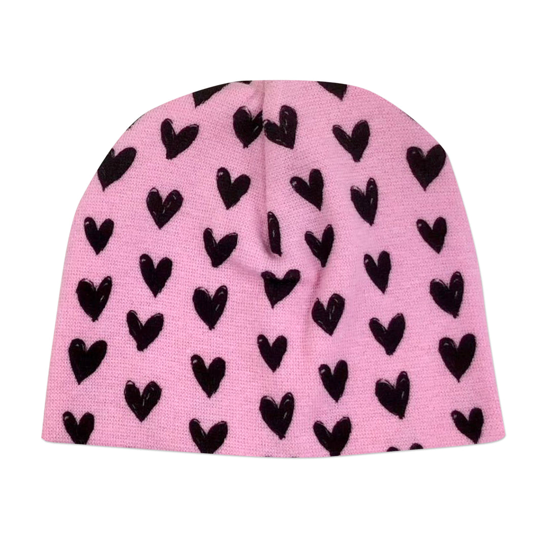 Pink and Black Heart Beanie