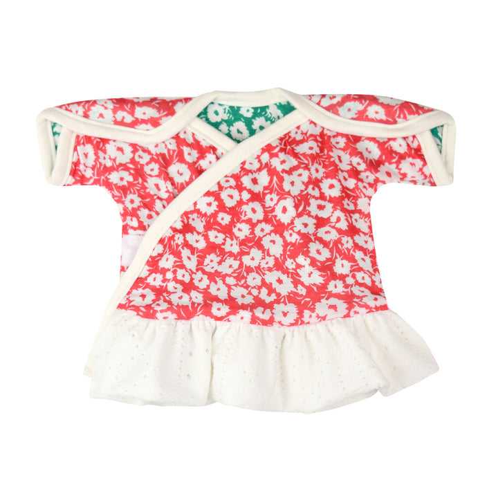 Preemie Girls Reversible Nicu Dress, Red and Green Floral