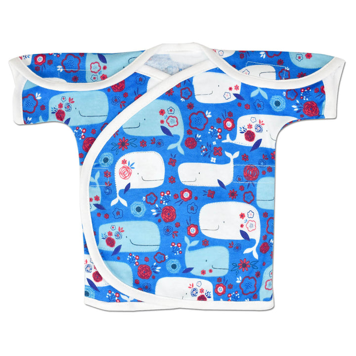 Preemie girls blue whale and red rose short sleeve NICU friendly shirt
