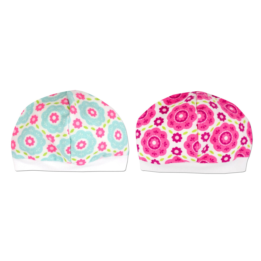 Matching pink and blue floral 2 pack girl cap set