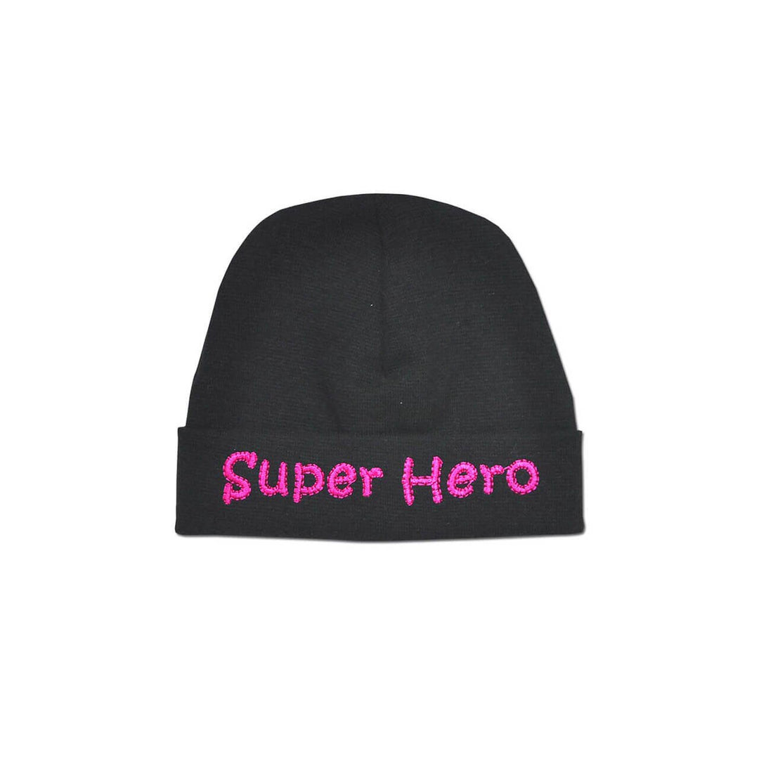 Pink Super Hero preemie cap.